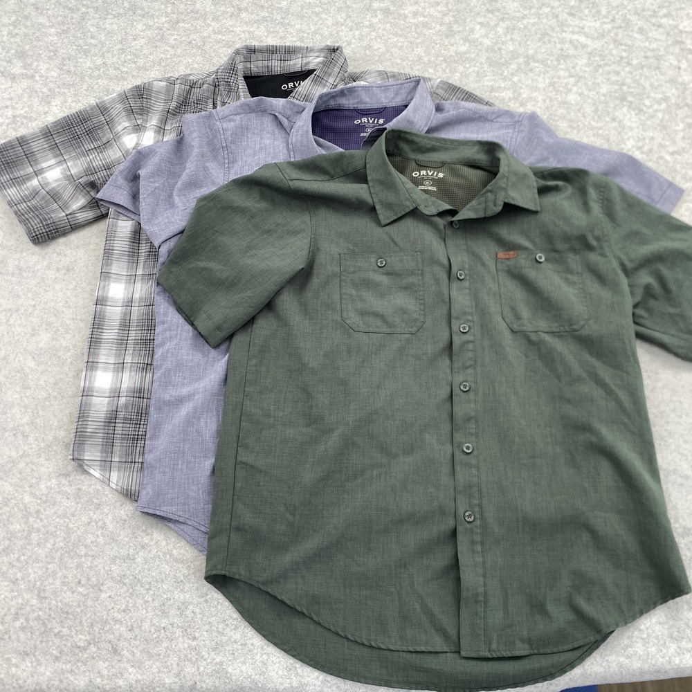 Orvis Shirt Mens XL LOT OF 3 Multicolor Plaid Short Sleeve Button Up STAIN